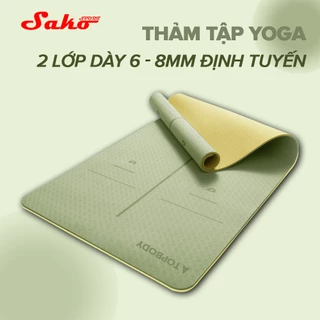 Thảm Yoga Tập Gym Định Tuyến 2 lớp 6 - 8 mm cao cấp, gấp gọn, du lịch tiện lợi SAKO SPORT