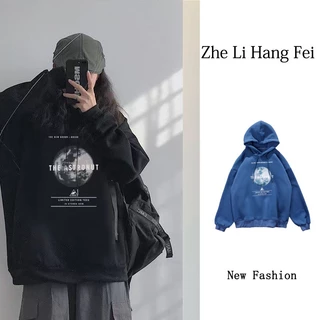 ZHELIHANGFEI Áo Sweater Dáng Rộng In Hình Trái Đất Phong Cách Preppy