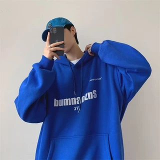 [M-5XL] Áo Hoodie Màu Xanh Dương In Chữ bumn Phong Cách Hip Hop Đường Phố Hàn Quốc Thời Trang Cho Nam