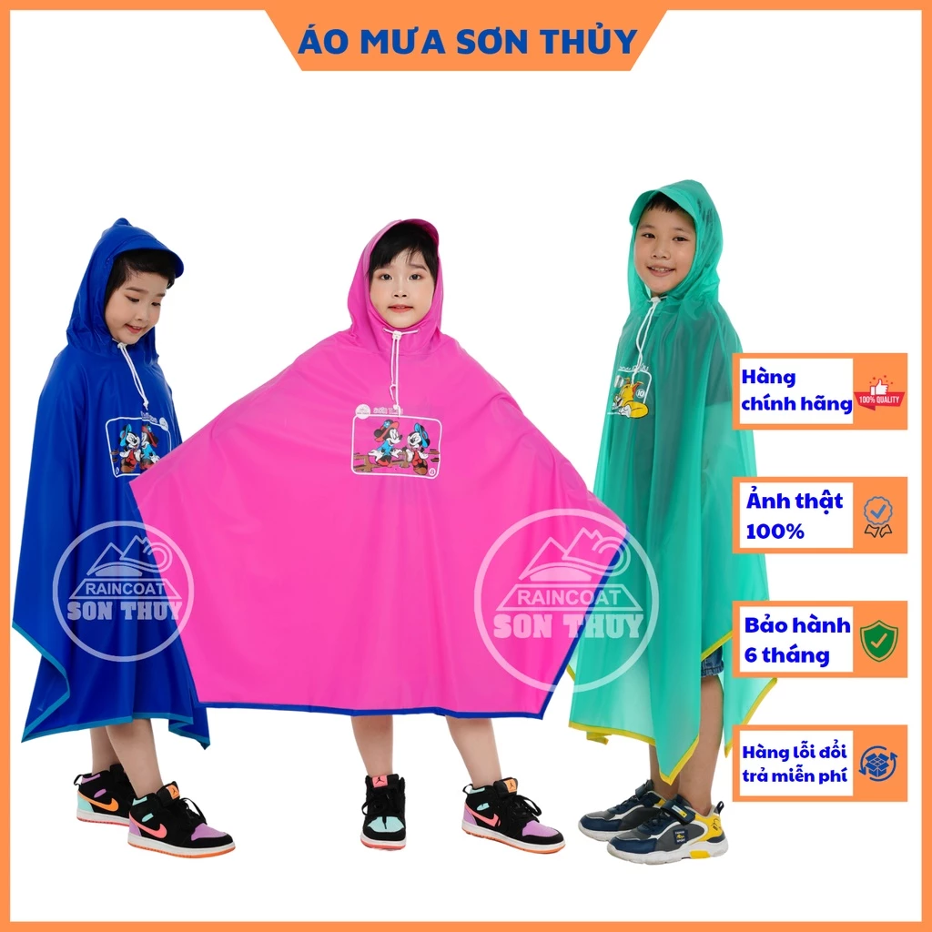 Áo mưa trẻ em cánh dơi Sơn Thủy nhựa PVC an toàn, siêu bền - áo mưa cho bé trai, bé gái hình in hoạt hình đáng yêu