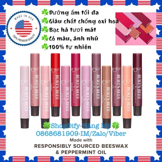 (Mẫu mới) Son Dưỡng 100% Tự Nhiên, Có Màu, Ánh Nhũ của Mỹ Burt's Bees Lip Shimmer Fig, Rhubarb, Peony, Cherry, Burt Bee