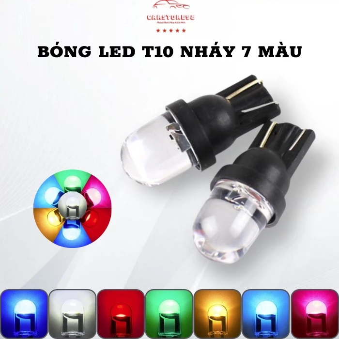 Bóng Led T10 Nháy 7 Màu Siêu Sáng Cực Đẹp, Đèn Led & T10 Lắp Xe Máy, Ô Tô DC 12V.