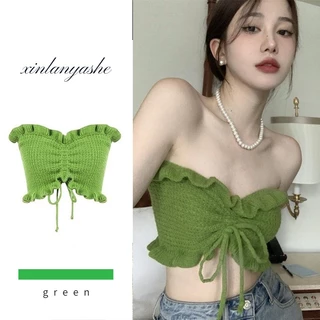 XIN LAN YA SHE Áo croptop Không Dây Thời Trang Hàn Quốc Cho Nữ