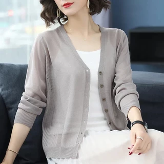 40-90kgÁo Khoác Cardigan Dệt Kim Mỏng Tay Dài Chống Nắng Thời Trang Cho Nữ