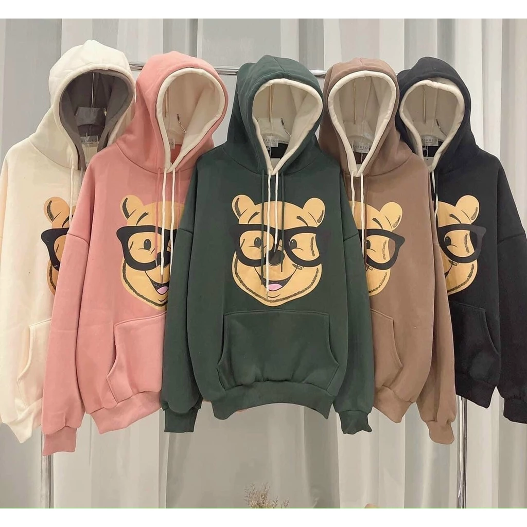 ÁO HOODIE - ÁO KHOÁC NỈ NGOẠI Dây full zip (Ảnh Thật) HOOIDE MỚI in GẤU MANG KÍNH shopmap