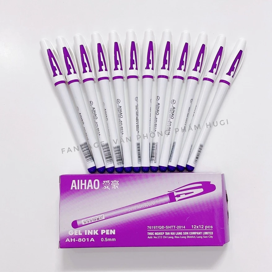 Hộp 12 cây bút gel chữ A Aihao (mực xanh/tím/đỏ/đen) cho học sinh sinh viên