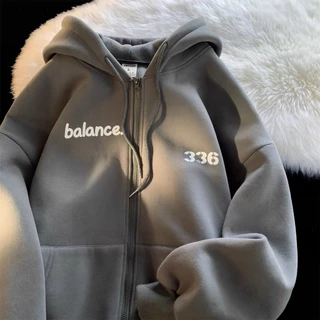 Áo Khoác Hoodie Dây Kéo Thêu LOGO 336 Vải Nỉ PE Phối Nón lớn From Rộng Phong Cách Hàn Quốc Hot Trend. XUT