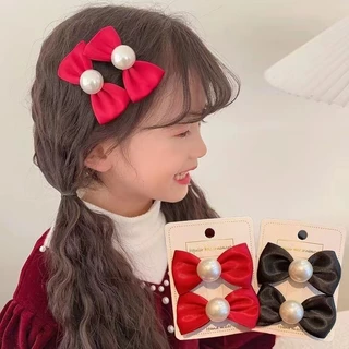 Set 2 Kẹp Tóc Nơ Đỏ Dễ Thương Cho Bé Gái