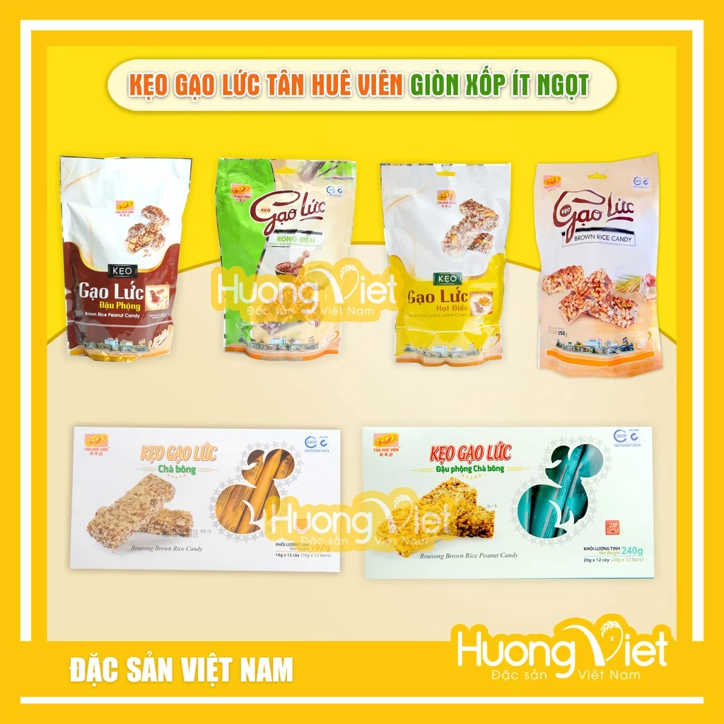 Kẹo gạo lứt Tân Huê Viên Sóc Trăng, đặc sản kẹo, kẹo gạo lức giòn xốp ít ngọt, ăn vặt văn phòng, kẹo mang theo du lịch