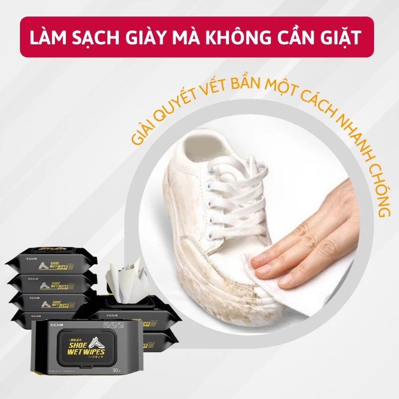 Khăn giấy ướt lau giày sneaker Wet Wipes 12 khăn  chùi vệ sinh giày siêu tốc , nhỏ gọn, bỏ túi 88352