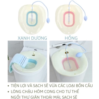 Chậu Xông Hơi Vùng Kín Phụ nữ Sau Sinh Gấp Gọn Gắn bồn cầu kèm Vòi xịt Bô xông hơ sản phụ khoa, rửa hậu môn trị bệnh trĩ