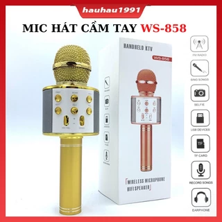 Mic Karaoke Ws-858, Micro Bluetooth Không Dây Kèm Loa, Vừa Nghe Nhạc Vừa Hát Karaoke