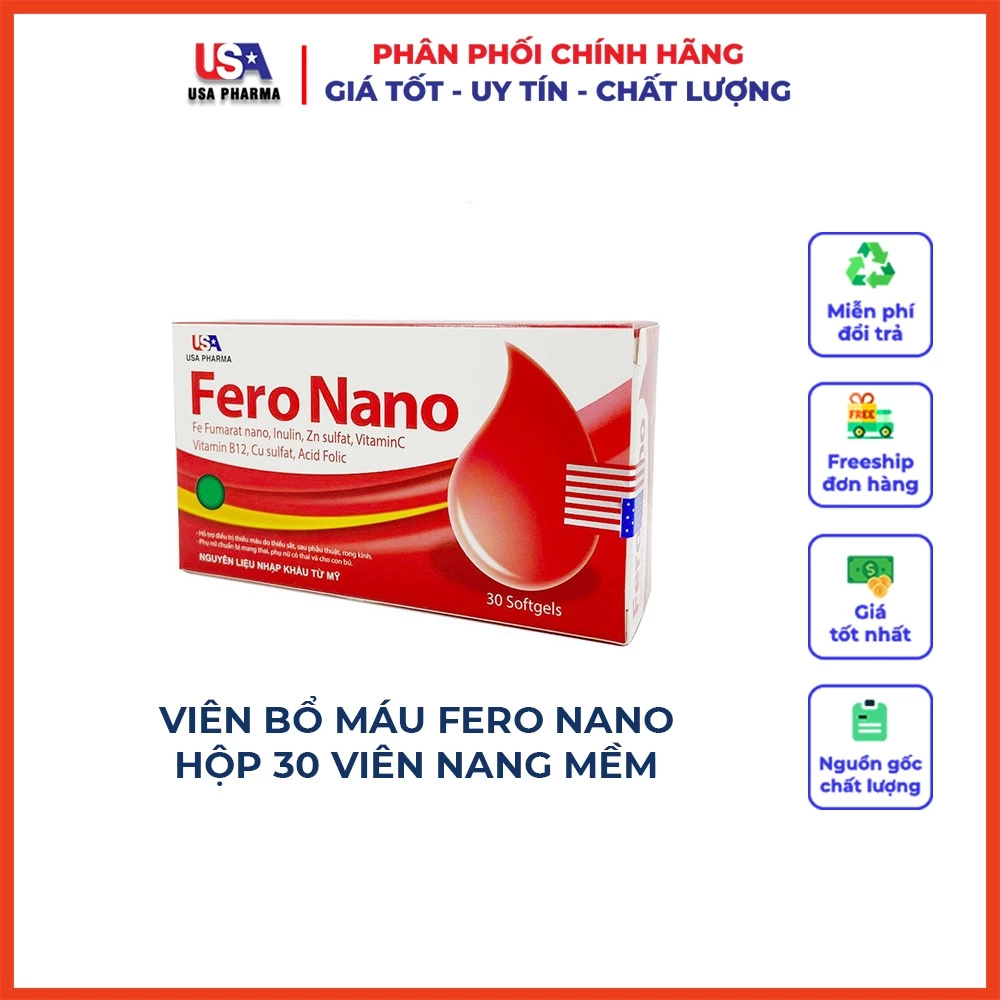 Bổ máu Fero Nano bổ sung Sắt, Acid Folic - Hộp 30 viên