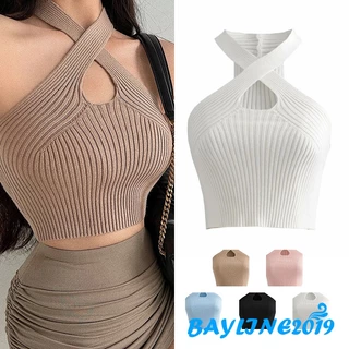 Áo croptop cổ yếm màu sắc đơn giản dành cho nữ