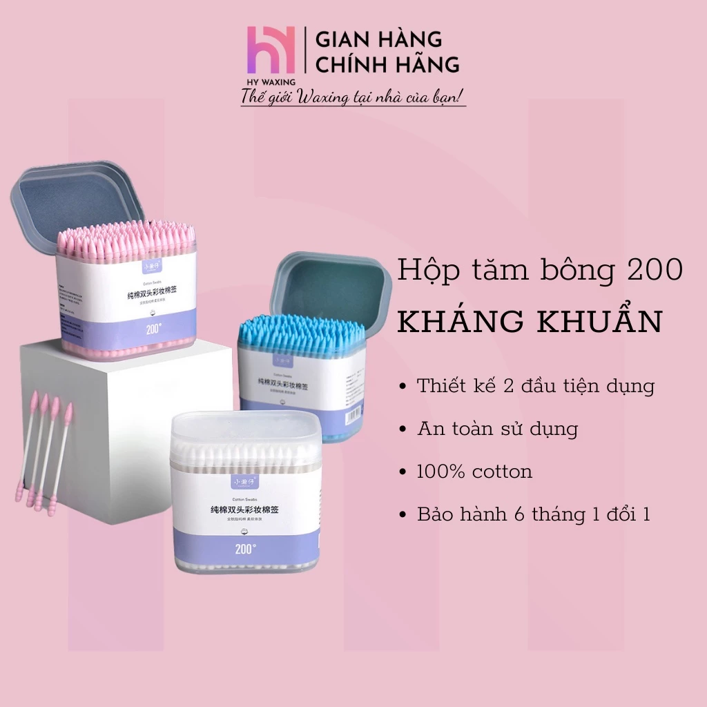 [CHE TÊN] Hộp Tăm Bông 200 Cây Ngoáy Tai, Tẩy Trang Mắt Cho Người Lớn, Em Bé HY WAXING 10975