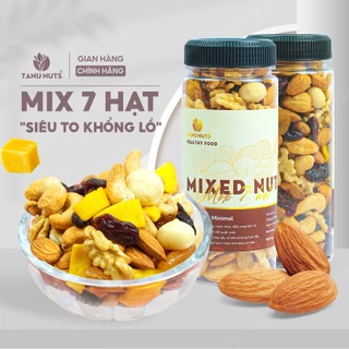 Hạt dinh dưỡng mix 7 loại TANU NUTS hũ 350gr, ngũ cốc bà bầu gồm macca, óc chó, hạnh nhân, điều, nho, xoài, việt quất.