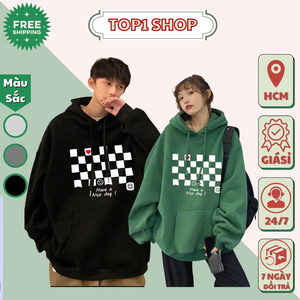 [FREESHIP]Áo Khoác HOODIE Nam Nữ In Hình Bàn Cờ Chất Vải Dày Dặn Ấm Áp