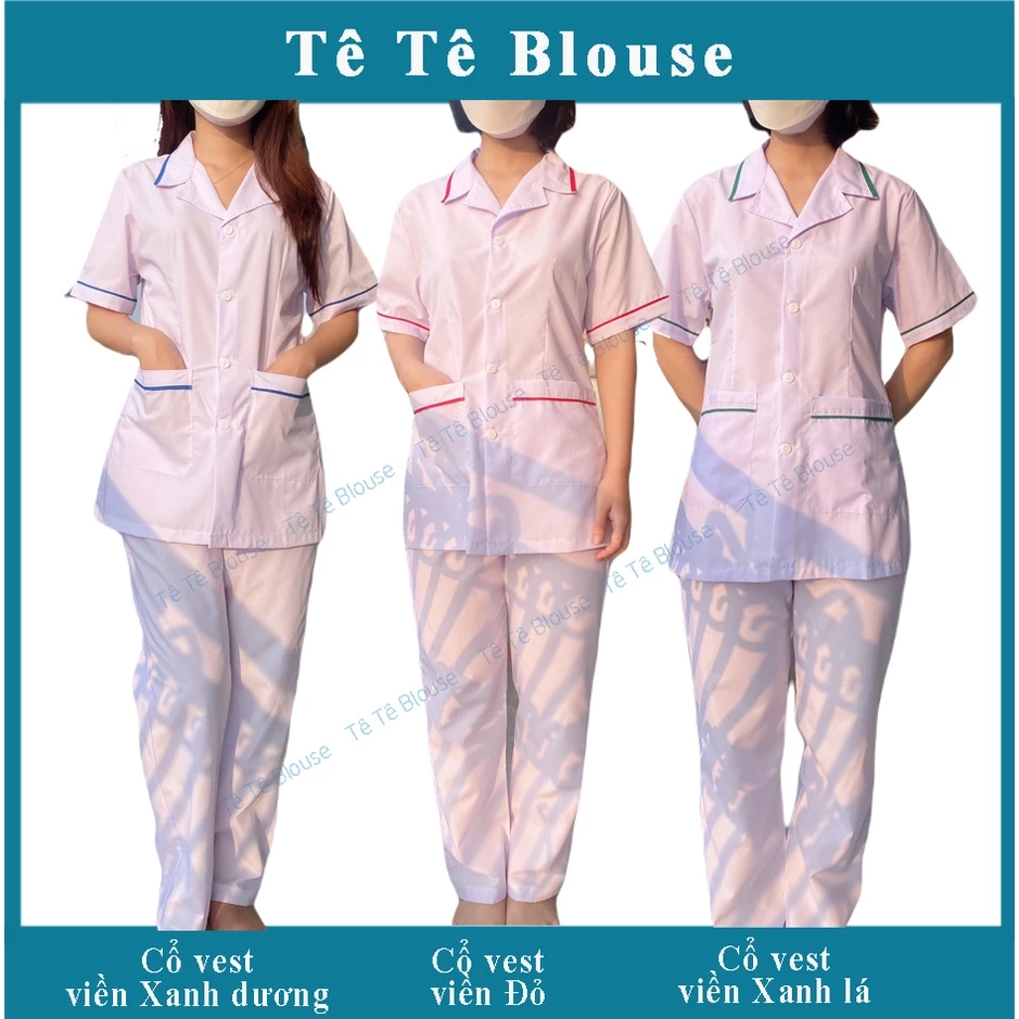 (Sẵn hàng) Bộ blouse trắng điều dưỡng có 3 màu viền dành cho dược sỹ, y tá Nam Nữ có bán lẻ Áo, Quần riêng [Xưởng may]