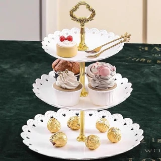 Khay mứt nhựa 3 tầng tròn đựng bánh kẹo hoa quả cupcake