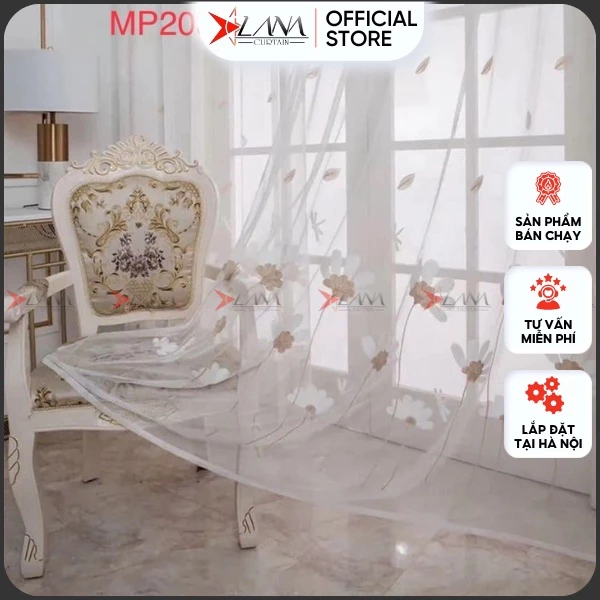 Rèm voan hoa thêu xịn xò xinh xắn, voan hoa cúc đáng yêu hàng loại 1, dùng decor trang trí