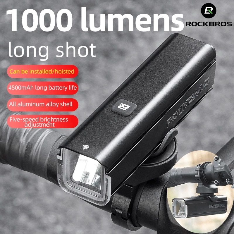 【Giao hàng 3 ngày】Đèn LED Xe Đạp ROCKBROS 1000LM 5 Chế Độ IPX6 Type-C Pin 4500mAh Nhôm CNC Cho Đường Bộ MTB