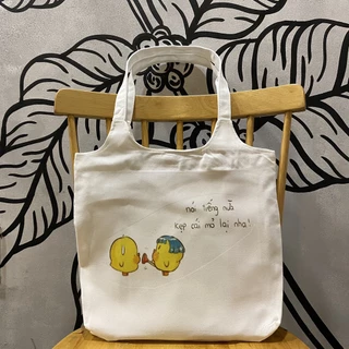 Túi tote, vải canvas 100% poli cao cấp, phong cách thời trang ulzzang, có khoá miệng xịn xò HAI CON VỊT VUI VẺ