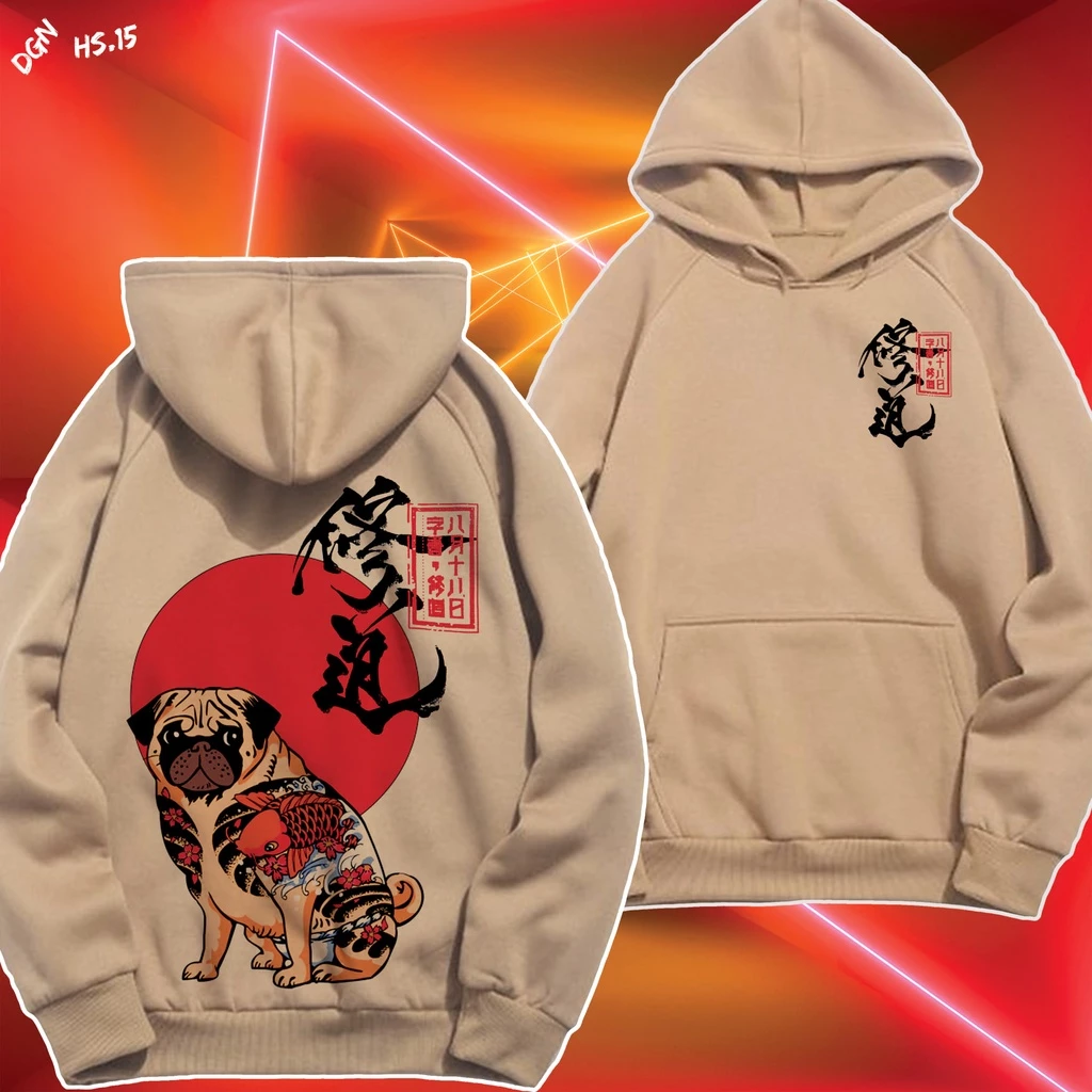 Áo hoodie pug xăm phong cách Nhật , áo độc lạ giá rẻ , hoodie dày dặn HS.15