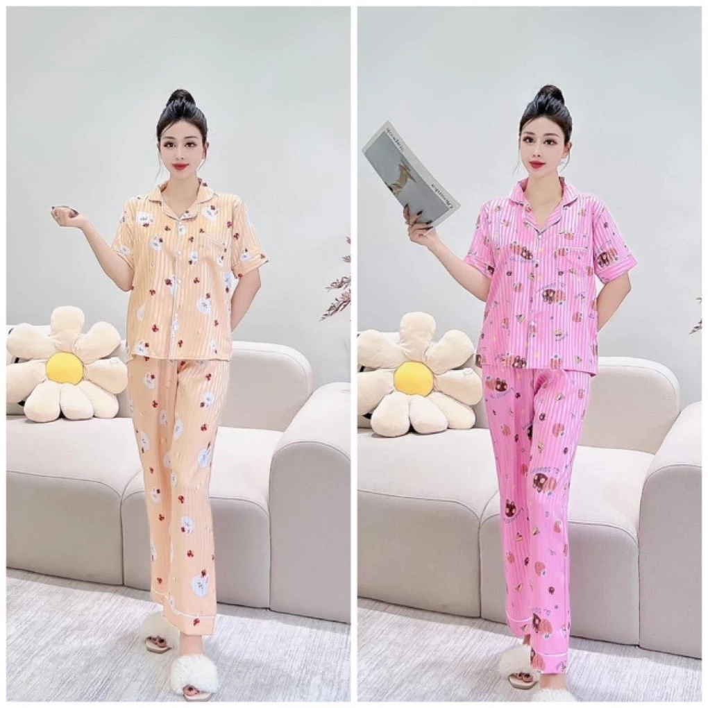 Bộ Pijama tay ngắn quần dài chất mịn mát