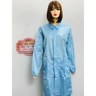 Áo blouse cổ bẻ màu xanh dây kéo chống tĩnh điện dài tay