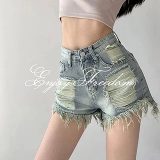 Quần Short Denim Lưng Cao Phong Cách Đường Phố Gợi Cảm Cho Nữ