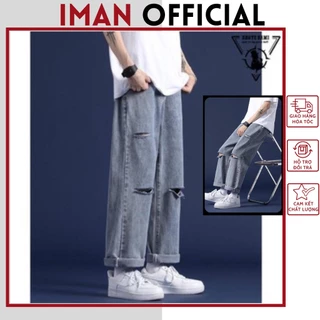 quần jean baggy rách gối IMAN RG-01 ống suông, rộng style hàn quốc 2022