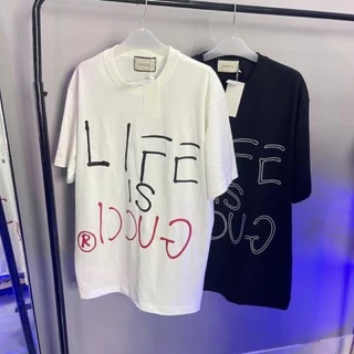 ÁO THUN LIFE IS GU.CCI BIGLOGO , ÁO THUN 100% COTTON 2 CHIỀU NAM NỮ UNISEX