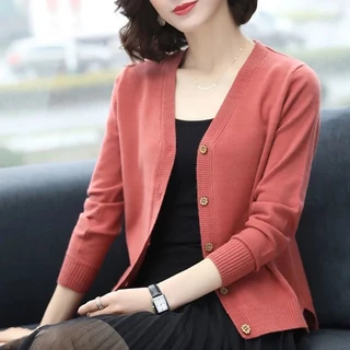 Áo Khoác Cardigan Dệt Kim Mỏng Tay Dài Dáng Rộng Phong Cách Mùa Thu Mới Dễ Phối Đồ Cho Mẹ