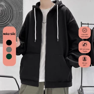 Áo khoác, Áo Hoodie basic khóa zip nỉ bông mũ 2 lớp nam nữ unisex