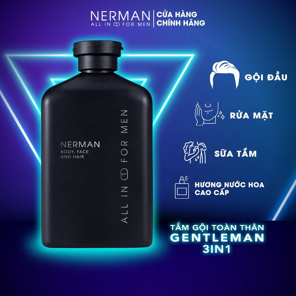 Sữa tắm gội hương nước hoa cao cấp Gentleman 3 in 1 NERMAN 350ml, mùi hương thơm dịu lưu hương lâu