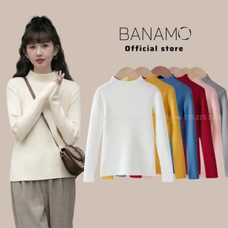 Áo len nữ Banamo Fashion len tăm cổ 3 phân nhiều màu 344