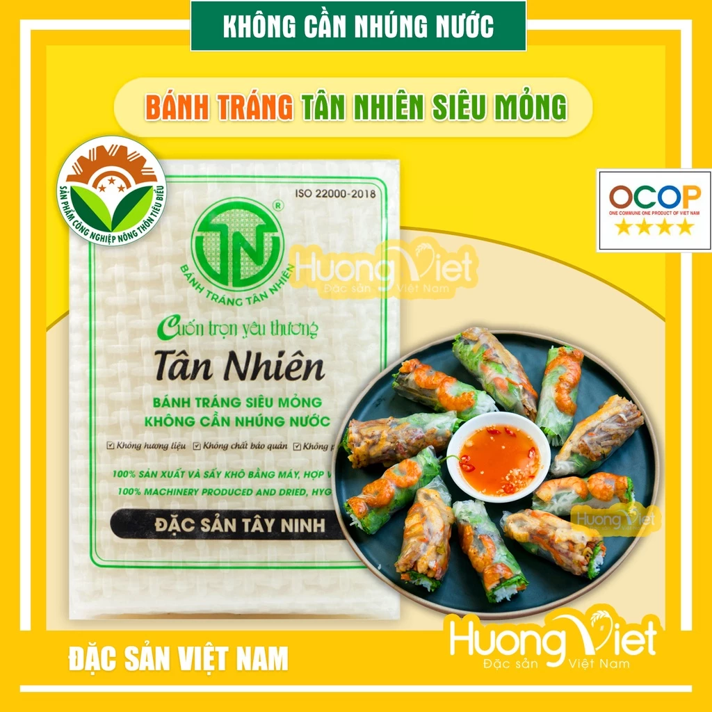 Bánh tráng Tân Nhiên 450G bánh tráng siêu mỏng làm gỏi cuốn, bánh tráng gói rau không cần nhúng nước, đặc sản Tây Ninh