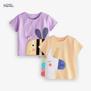 Áo thun hè cotton tím ong - vàng be pony cho bé gái 2-8 tuổi Mẫu mới - Little Maven Chính Hãng