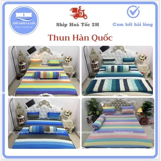 ❤️Bộ Ga Thun Lạnh Hàn Quốc ❤️hoạ tiết cầu vồng( 1 ga bọc + 3 áo gối )