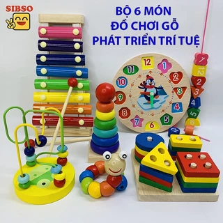 [COMBO SIÊU RẺ] Bộ combo 6 loại đồ chơi gỗ phát triển trí tuệ cho bé, đồ chơi giáo dục sớm, giáo cụ Montessori