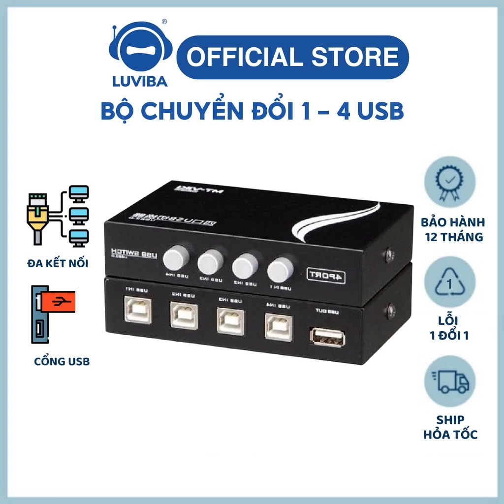 Bộ chia máy in 1 ra 2 1 ra 4, bộ chia cổng USB cho máy in dây cáp máy in cao cấp LUVIBA C1
