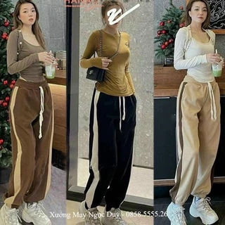 Quần JOGGER BOM Ống Rộng Nỉ Tăm Cao Cấp Quần Thể Thao Phối Sọc Co Giãn 4 Chiều Thời Trang Nữ HOTTREND (D916)