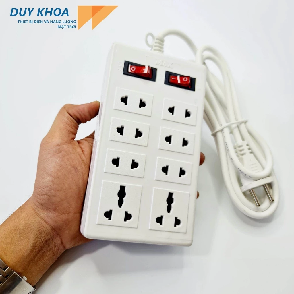 Ổ Cắm Điện 8 Lỗ Cắm Dây 5m - 3m (2 Công Tắc) Màu Trắng Vinamax ®