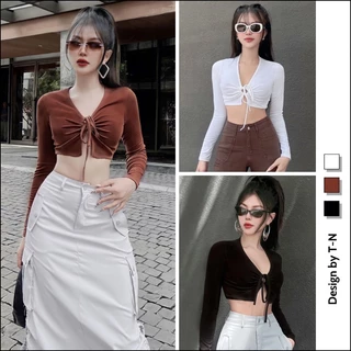 Áo croptop tay dài ôm body kiểu dây rút ngực sexy quyến rũ T-N TUẤN NGA COLLECTION