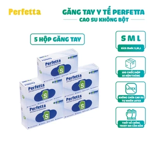 Combo 5 Hộp Găng Tay Cao Su Y Tế Không Bột Perfetta (100 cái/hộp)