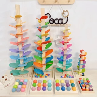 Đồ Chơi Tháp Gỗ Cầu Vồng Âm Nhạc thả bóng cho bé Montessori - Tháp Bóng Nhạc Bằng Gỗ