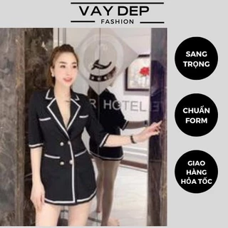 Set lụa viền đen trắng hàng thiết kế cao cấp