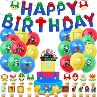 Super Mario Birthday Party Supplies Banner Balloons Cake Topper Party Decoration