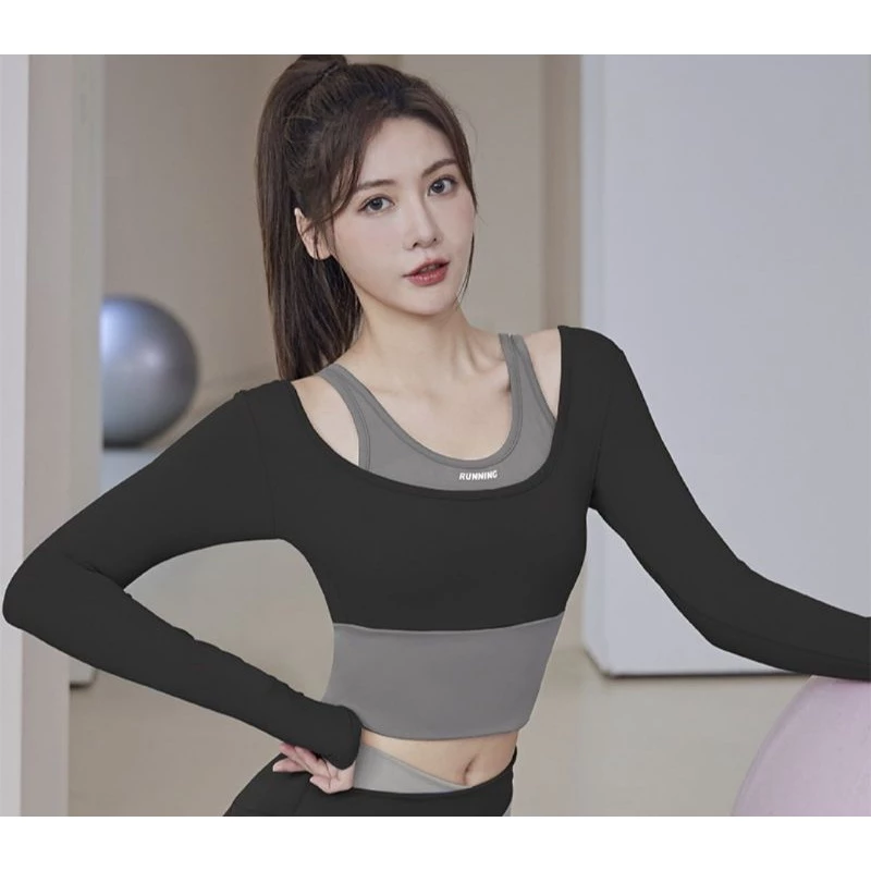 áo croptop tập gym yoga nữ 2 lớp dài tay