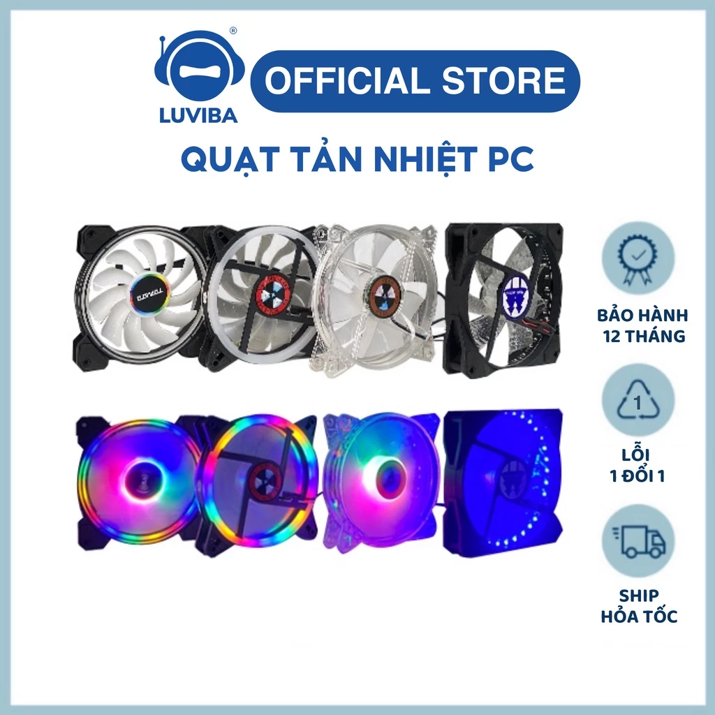 Quạt tản nhiệt laptop Luviba, fan led RGB case 12cm pc cpu cắm nguồn trực tiếp FL01